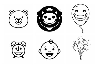 Collection of smiling faces and other cute objects silhouette