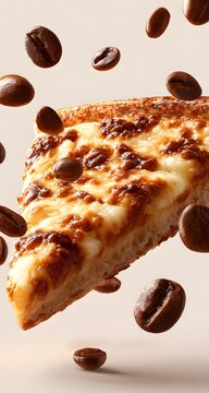 Naklejki Coffee Infused Pizza Slice Floating in Air