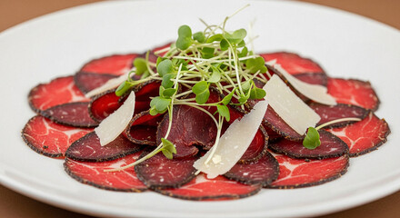 South African Biltong Carpaccio with Safari Earth Brown Background