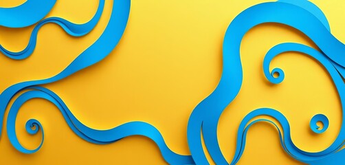 Obraz premium Elegant blue paper cut wave pattern on gold background, abstract flowing design, flowing, design