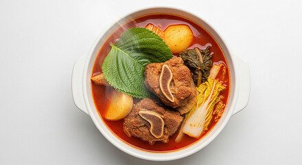 Spicy Pork Back-Bone Stew (Gamjatang) in White Bowl