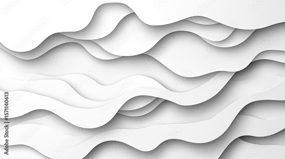 Poster abstract white paper waves with shadows creating a modern, elegant design