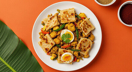 Sri Lankan Kottu Roti with Festive Curry Orange Background