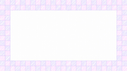 可愛い落書き風チェック柄の横長フレーム背景