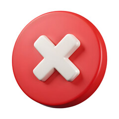 Obraz premium 3D red circle icon with error or cross sign isolated on white or transparent background. PNG format.