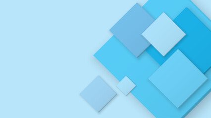 3D blue tone square plate various size with light blue horizontal background graphic illustration have blank space.