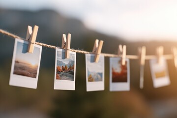 Colorful photographs hanging on line evoke nostalgia and cherish