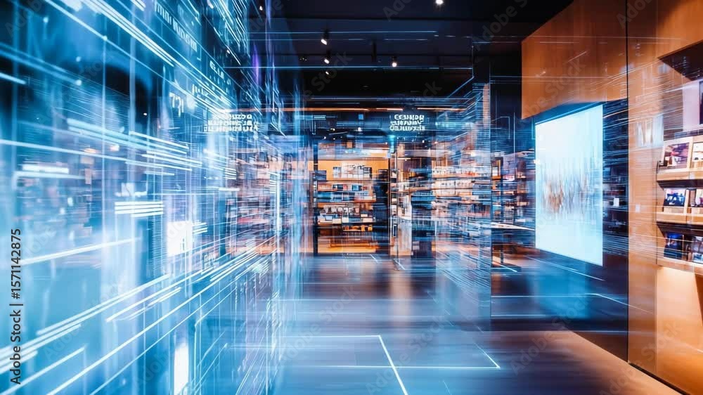 Poster step into a mesmerizing digital gallery filled with vibrant displays that blend art and technology. 