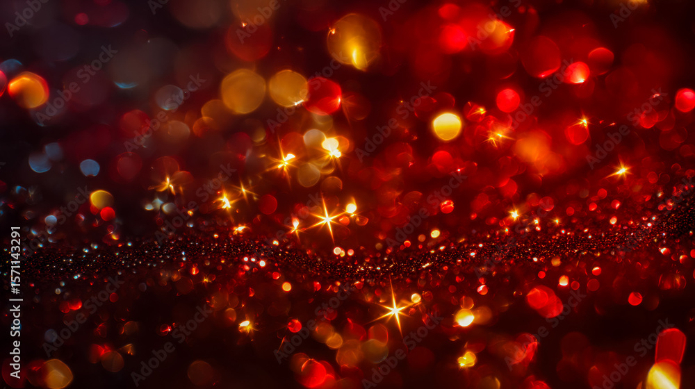 Aufkleber sparkling red and gold bokeh background with festive glow and glitter effect