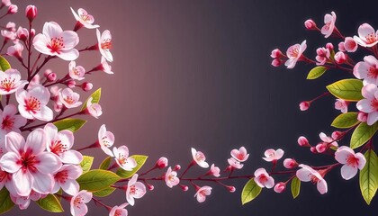 Delicate blossoms and leaves create an elegant horizontal floral banner pattern,  floral,  swirl