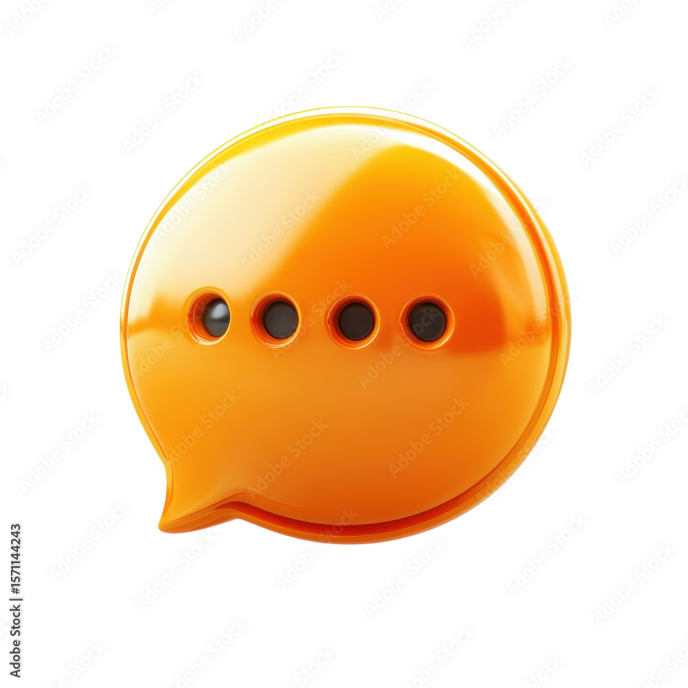 Aufkleber glossy orange chat bubble icon message text speech dialog notifications on transparent background