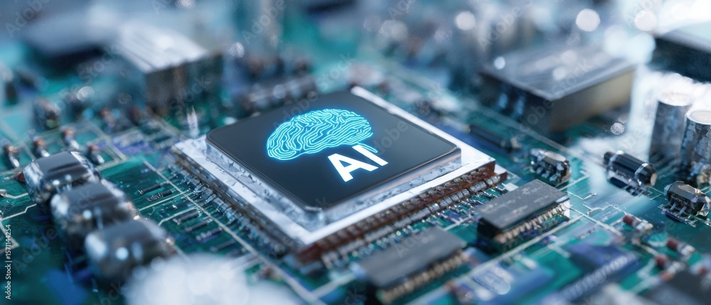 Poster the ai microprocessor chip highlighting advanced computing technology and intelligent design