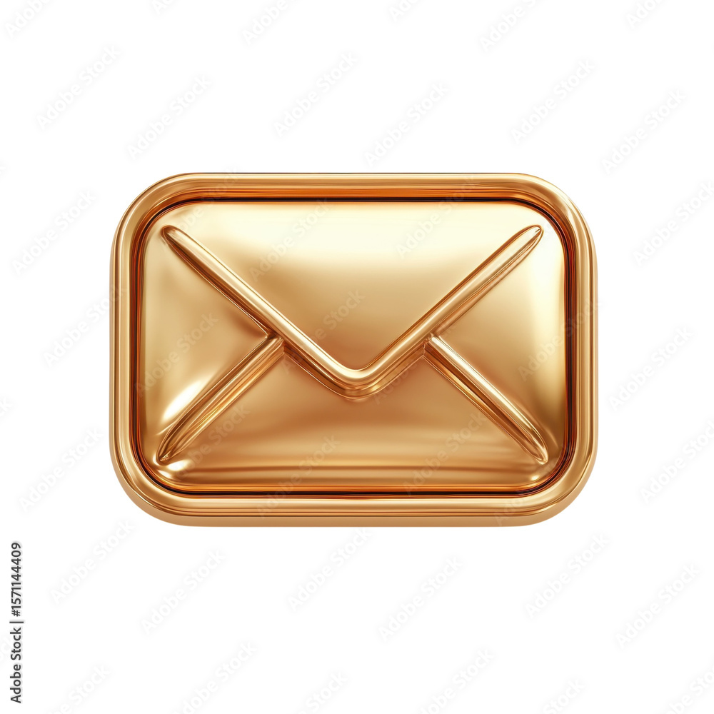 Poster golden message shiny gold email envelope icon notification contact and on transparent background