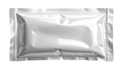 sterilization heat sealed pouch with soft wrinkle texture, silver foil vacuum pack packaging mockup, on isolated background
