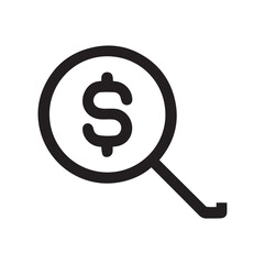 Minimalist Black and White Magnifying Glass with Dollar Sign – Money Search & Budget Analysis Icon