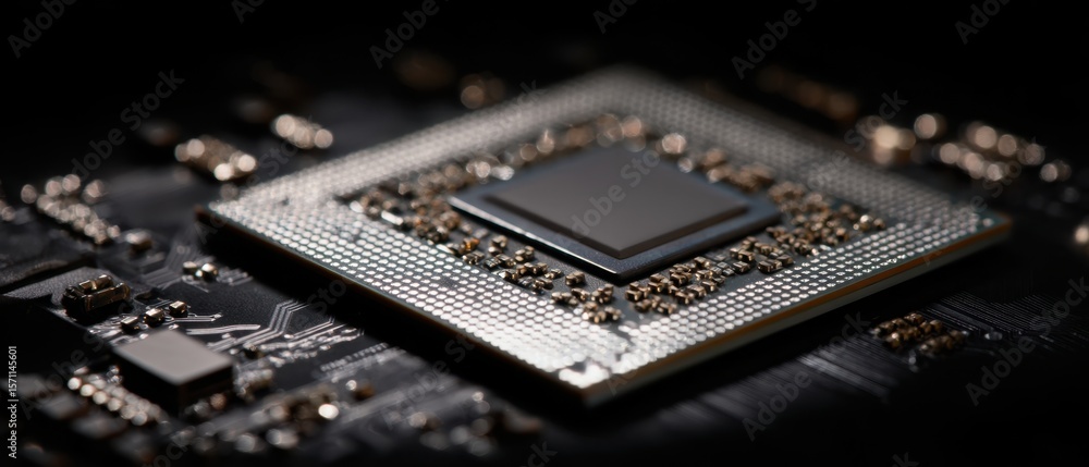 Aufkleber the intricate design of a microchip on a sleek motherboard surface.