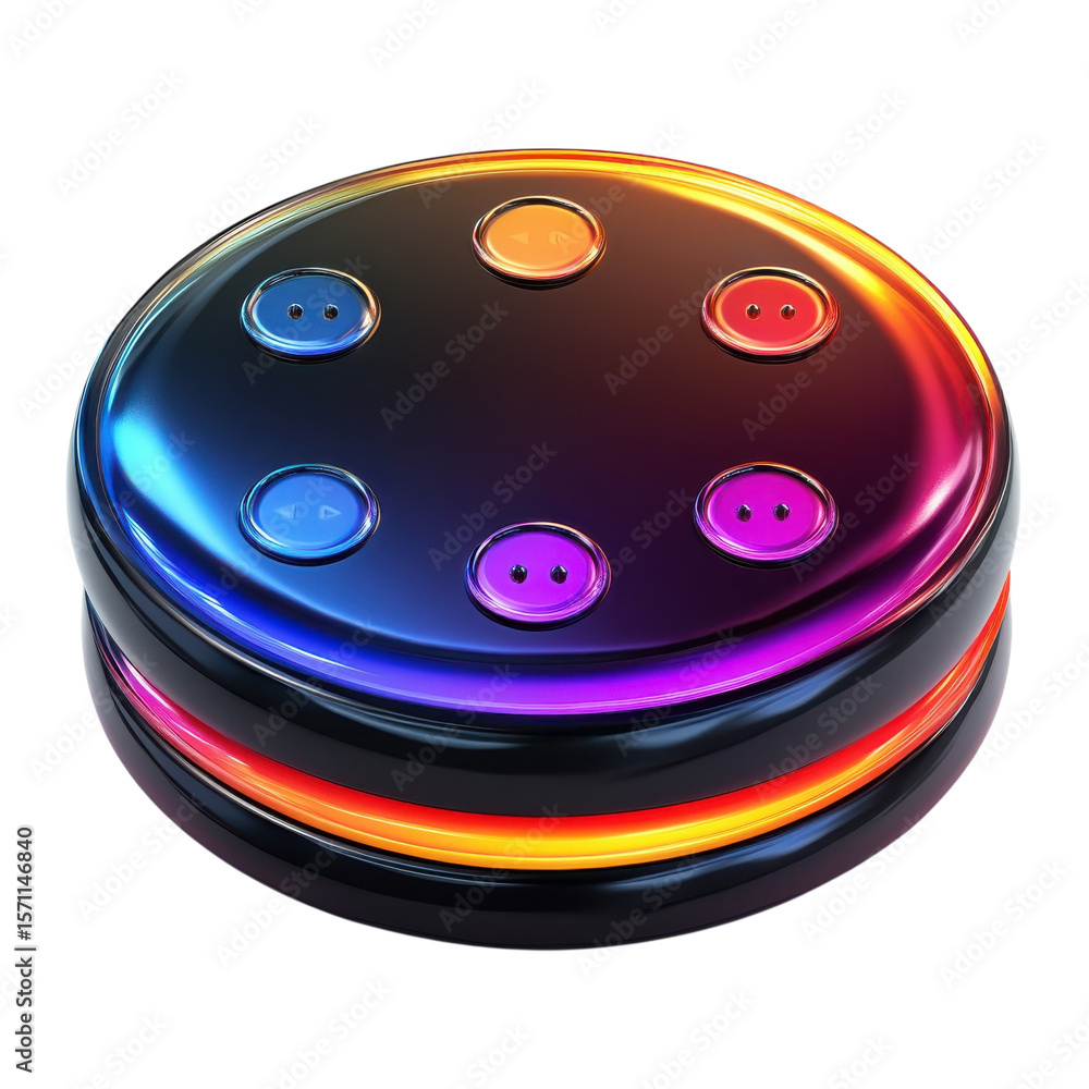Poster colorful buttons on futuristic circular hub device modern technology on transparent background