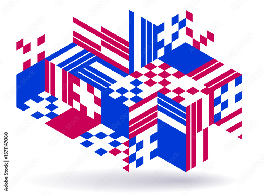 Poster abstract vector wallpaper with 3d isometric cubes blocks, geometric construction with blocks shapes 
