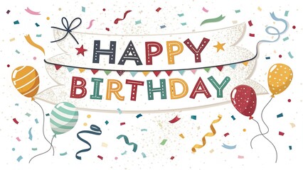 Happy birthday banner. Lettering confetti on white