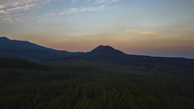 DRONE HYPER-LAPSE DOLLY IN OF PARICUTIN VOLCANO AT SUNRISE