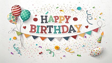 Happy birthday banner. Lettering confetti on white