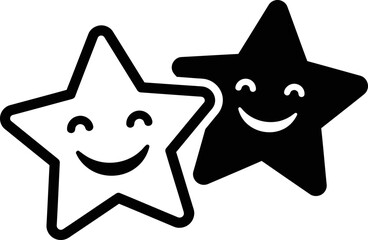 Two smiling stars one black and one white outline silhouette