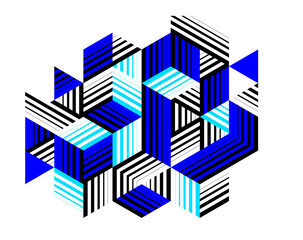 Isometric 3D cubes vector abstract geometric background, abstraction art polygonal graphic design wallpaper, cubic shapes and forms composition lowpoly style.