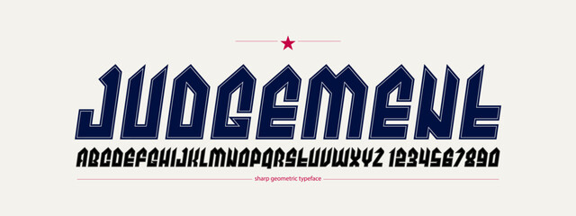 Sharp and bold italic vector display font for logo, gothic or heavy metal style modern typeface, edgy hard rock letters and numbers alphabet for titles or slogans, heavy typography.