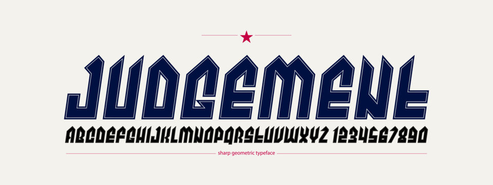 Sharp and bold italic vector display font for logo, gothic or heavy metal style modern typeface, edgy hard rock letters and numbers alphabet for titles or slogans, heavy typography.