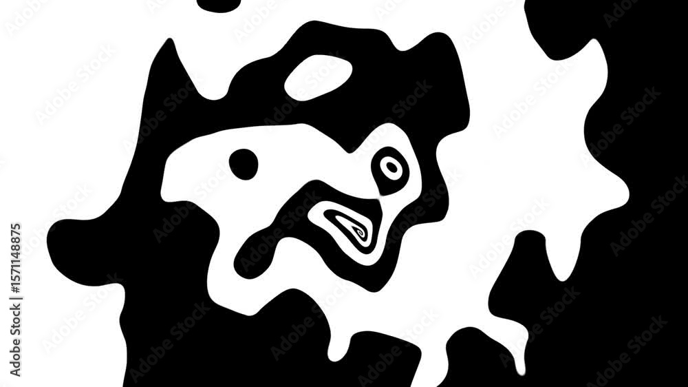 Poster loopable black and white fluid roating spiral animation with organic shapes - swirling monochrome pa