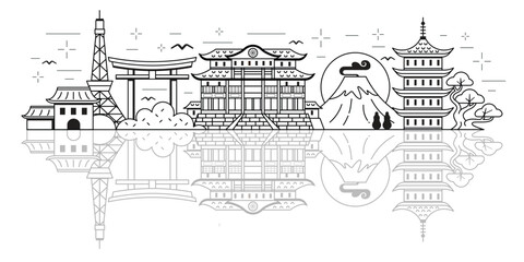 Fototapeta premium Travel to Japan Skyline Line Banner