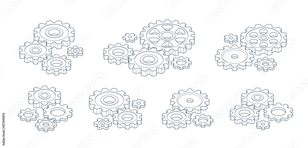 Aufkleber engineer education concept set, gears and cogs composition isometric 3d vector illustration, study s
