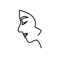 Minimalist one line art vector of a woman’s profile face with simple, elegant lines. Ideal for beauty, fashion, art, and minimalistic design projects.