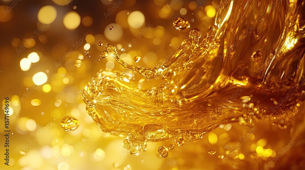 Aufkleber golden liquid splash with bokeh background, creating a dynamic and visually appealing effect