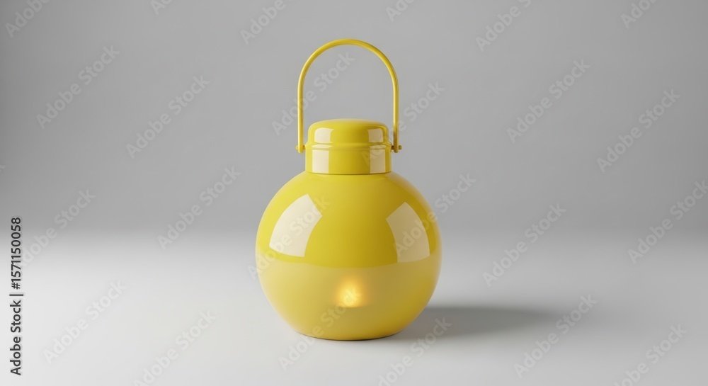 Poster bright yellow lantern on soft gray background perfect for adding a splash of color to any space