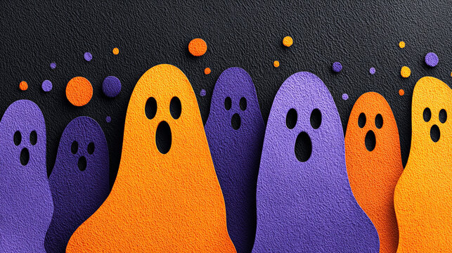 Spooky Halloween sale banner with abstract purple and black fluid shapes forming ghost silhouette, eerie promotional design concept