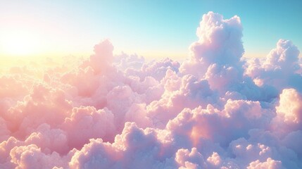 A soft, pastel sunrise above fluffy clouds