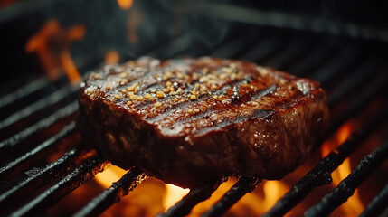 Delicious beef steak on the grill.