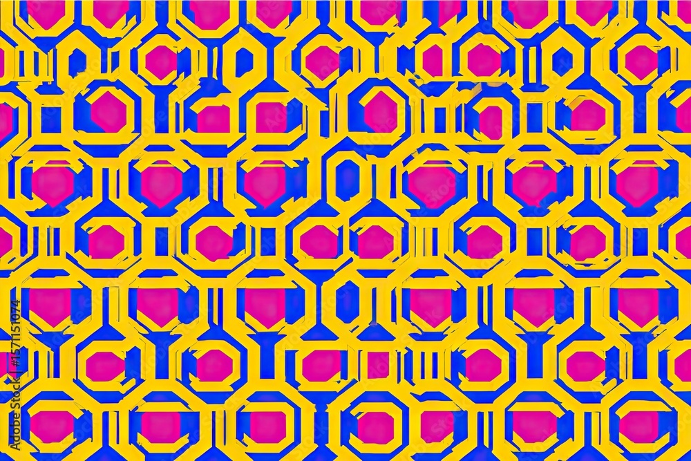 Poster abstract geometric pattern with vibrant colors. repeating hexagonal shapes in yellow and blue, featu