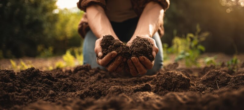 The hands holding soil demonstrate the beauty of nurturing nature.