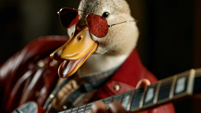 Cool duck jamming on guitar with red sunglasses in threeframe sequence