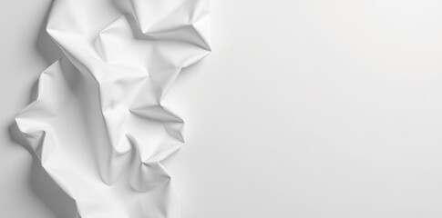 Minimalist composition with white crumpled paper and shadow, texture, wrinkled
