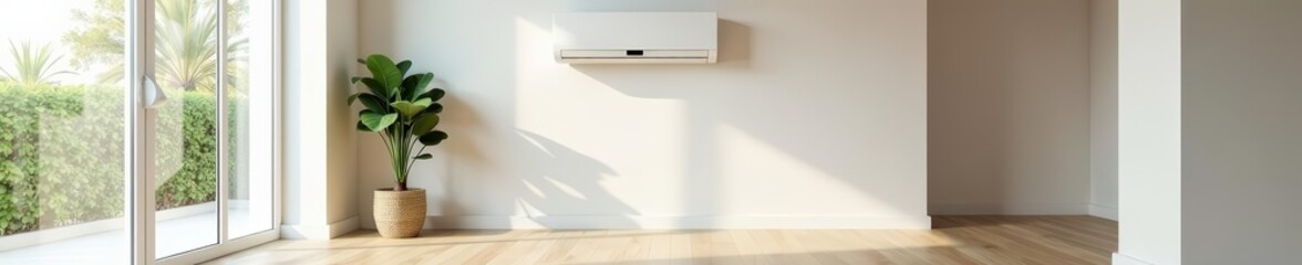 Minimalist design of a clean living room with split ac unit, living area, simple