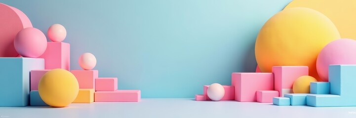 Minimalist design with geometric shapes and pastel colors, mock up, copy space
