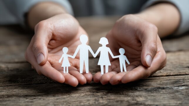 The family paper figures held in hands symbolize love and unity.