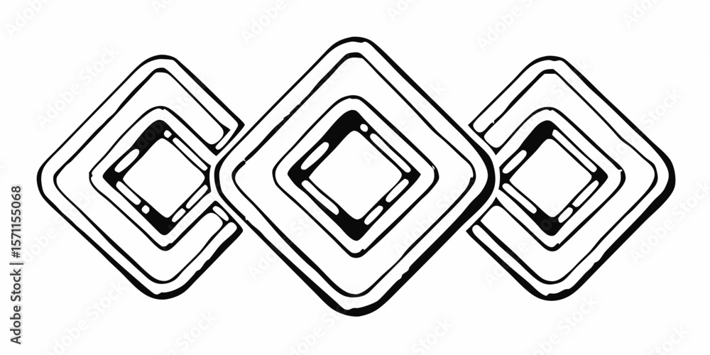 Poster three interconnected diamond shapes with multiple outlines creating a geometric pattern design