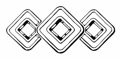 Three interconnected diamond shapes with multiple outlines creating a geometric pattern design