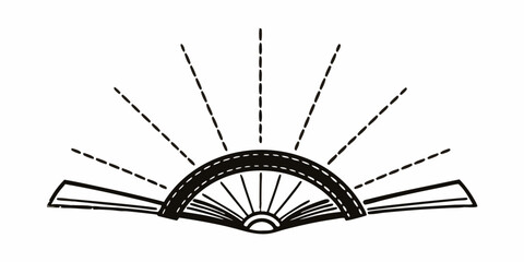 Illustration of an open book with radiating lines suggesting knowledge and enlightenment concept design
