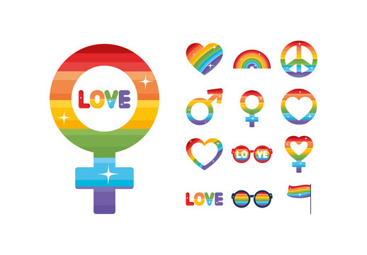 Colorful Pride Day Campaign Equality Gender Rainbow Illustrations Set