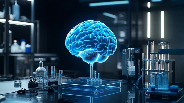 In a cutting edge lab, researchers engage with holographic projections of the human brain, fostering a deeper understanding of neuroscience and unlocking potential discoveries in technology.